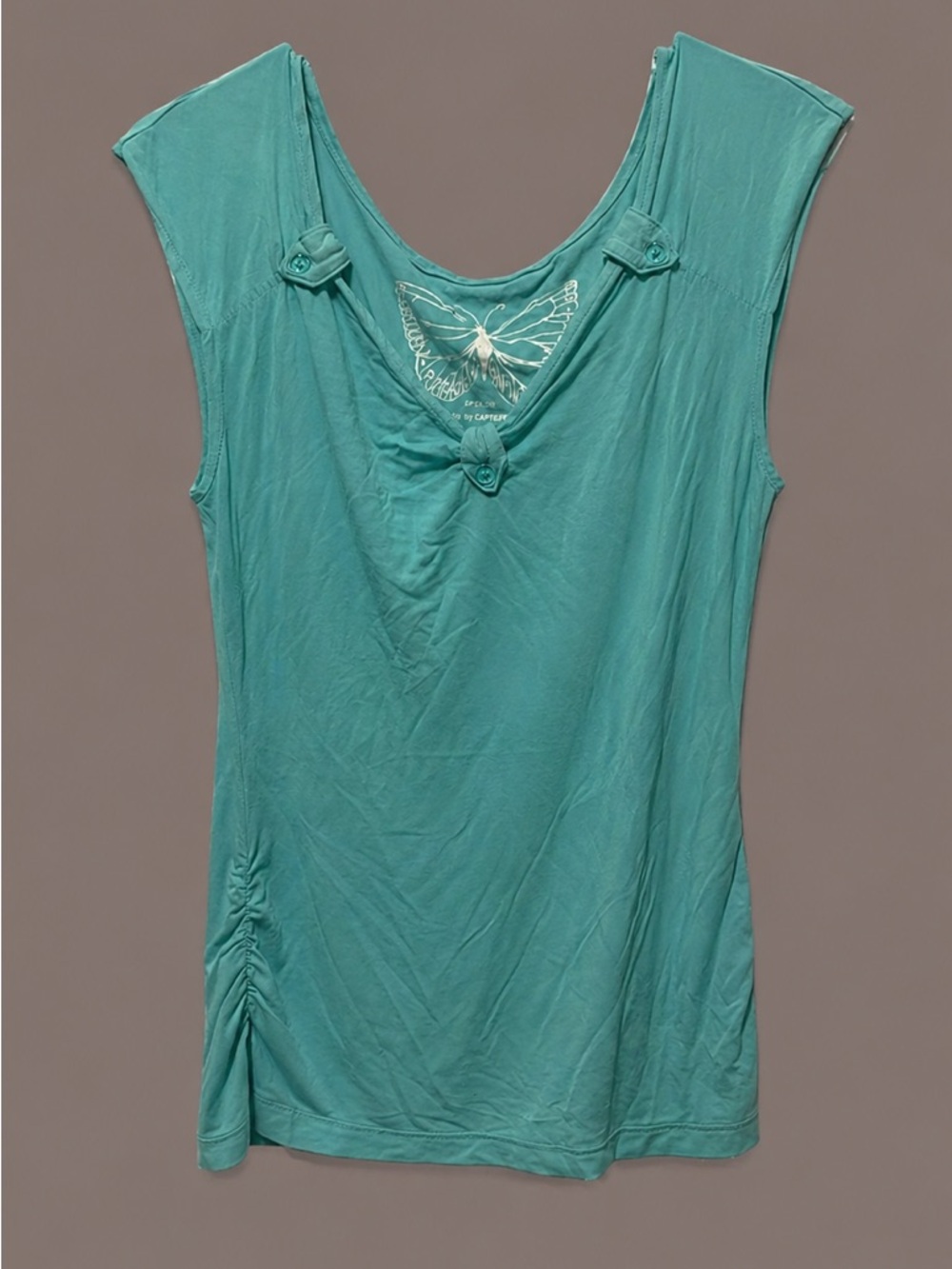 Y2K Women’s Teal Ruched V-Neck Short Sleeve Top